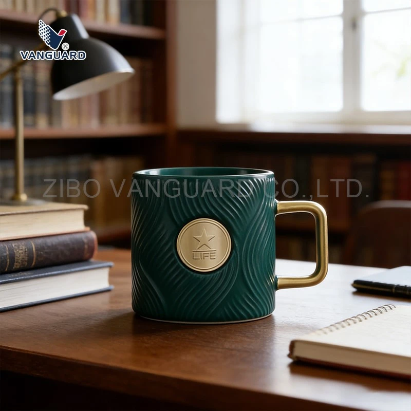 Embossed Ceramic Coffee Mugs with Copper Plate Embossed Ceramic Coffee Mugs with Copper Plate