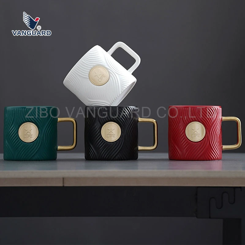 Embossed Ceramic Coffee Mugs with Copper Plate Embossed Ceramic Coffee Mugs with Copper Plate